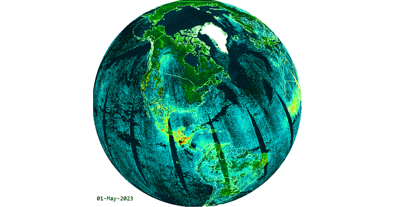 Terrascope animation of Sentinel-5P average abundance of monthly HCHO on a global scale n 2023 