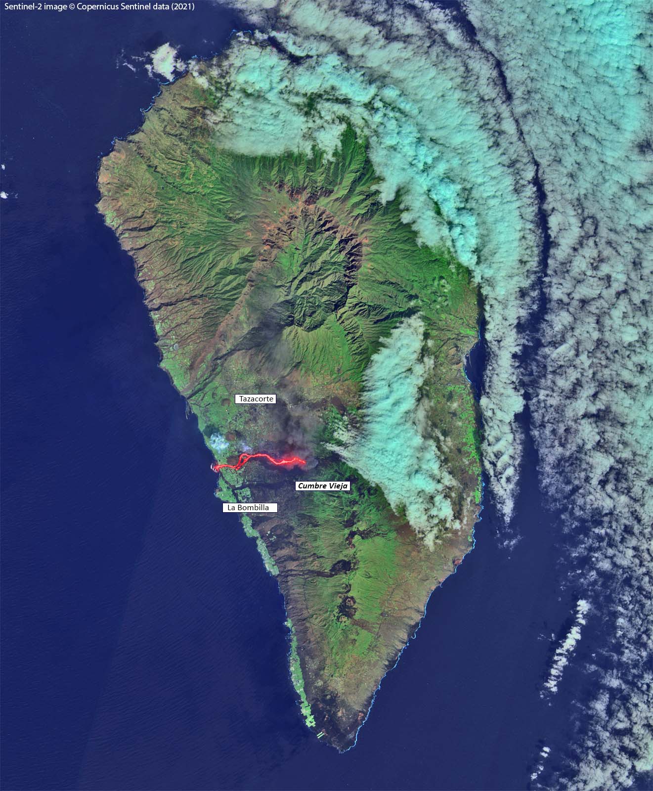 Sentinel-2 image of La Palma 30 September 2021