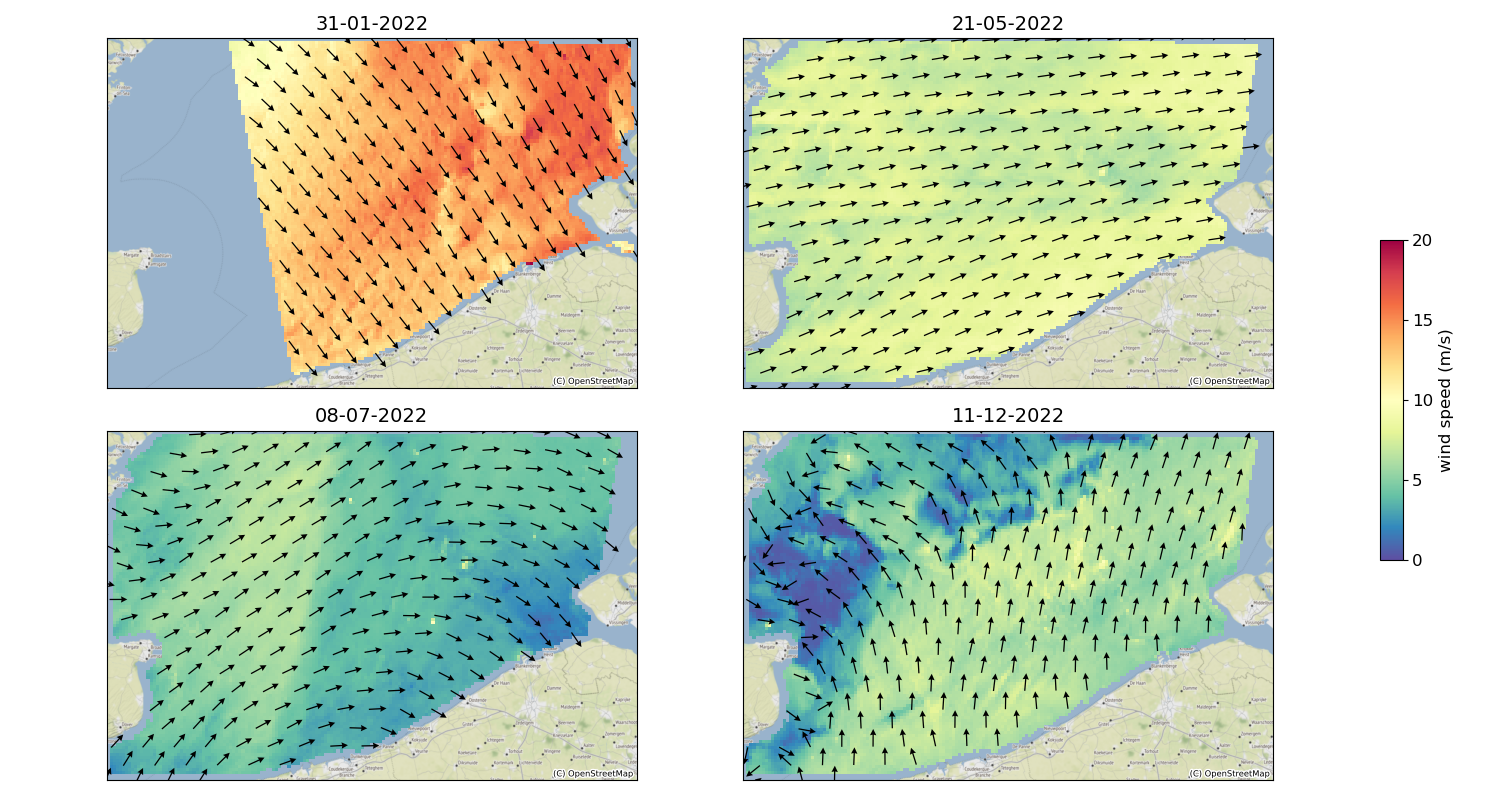 Wind speed & direction on several dates throughout the year 2022.